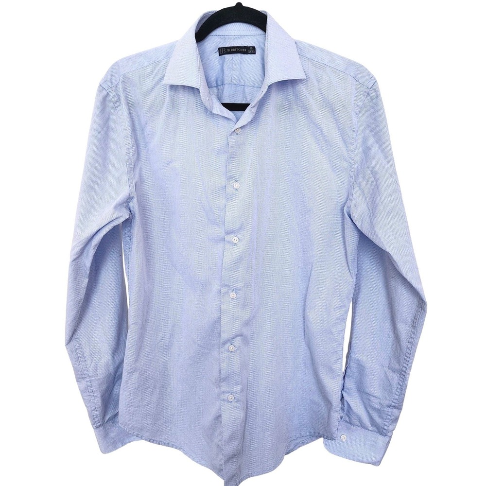 JB‎ Britches Mens Dress Shirt Light Blue Textured Long Sleeve Office Preppy 15 R